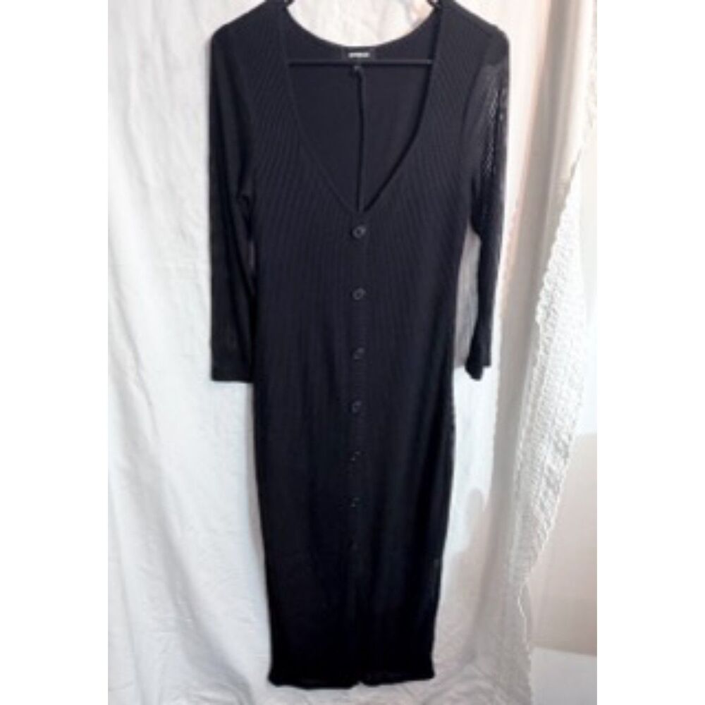 Express 3/4 Sleeve Midi Dress - Black - Medium